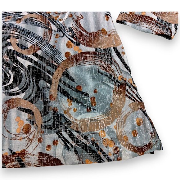 EMILY DANIELS-Women's Top-Brushed Abstract-3/4 Sleeve-SMALL-Black-Gray-Tan-White - Picture 7 of 15